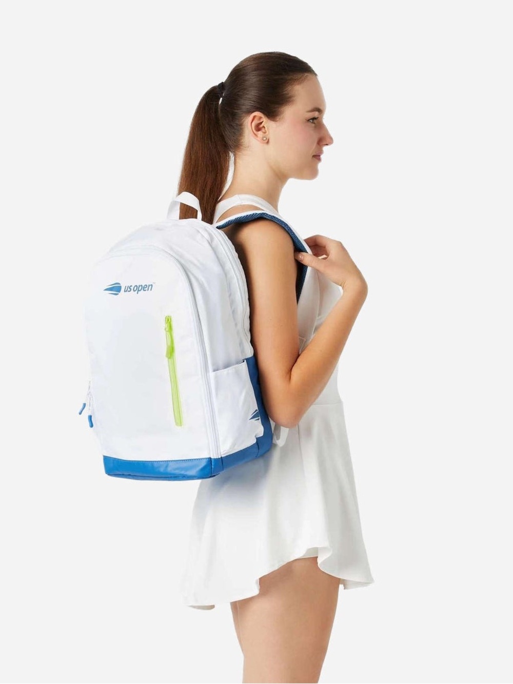 White & Blue Women's Backpack with Lime Accent